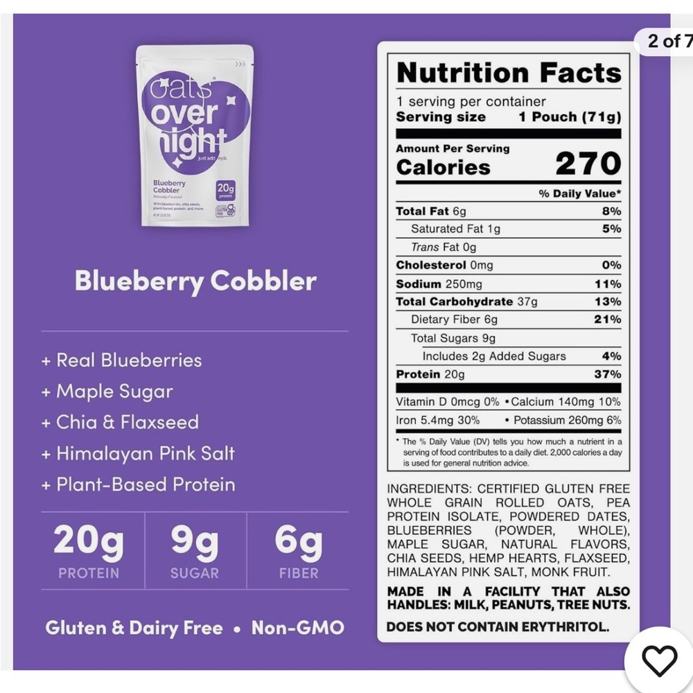 Oats Overnight - Blueberry Cobbler (8 Pack) Dairy Free, 2.5 Ounce (Pack of 8) - Picture 7 of 8